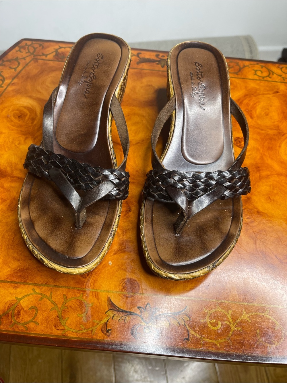 Skechers Women's Dark Brown Braided Wedge Flip Sandals